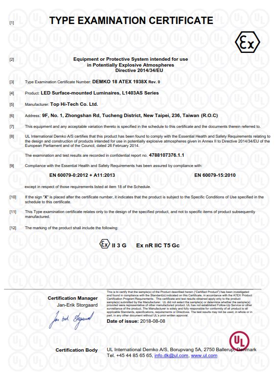 Explosion proof light L1403AS ATEX certified.