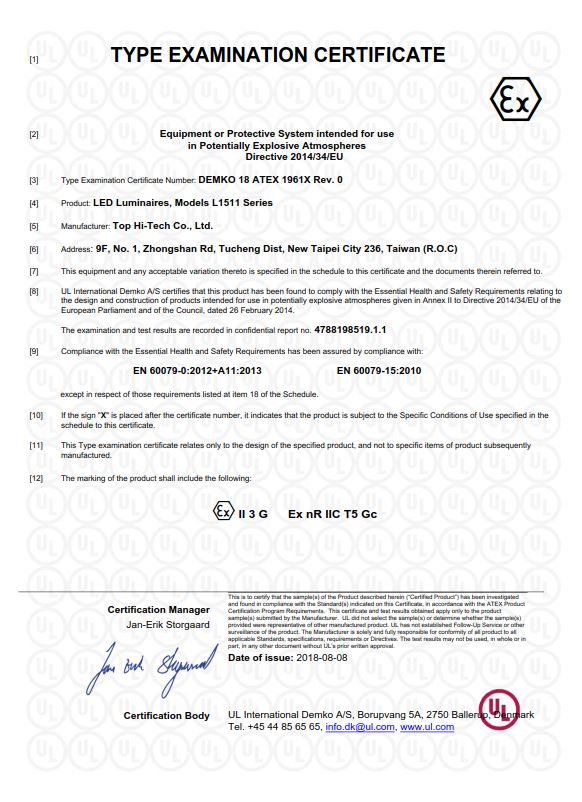 Explosion proof light L1511 ATEX certified.